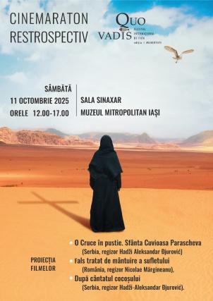 Pentru pelerinii Sfintei Cuvioase Parascheva şi nu numai, în Sala Sinaxar a Muzeului Mitropolitan, Festivalul Quo Vadis va oferi un cinemaraton retrospectiv al primei ediții, din 2024